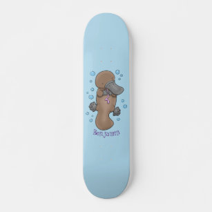 Cute happy baby platypus cartoon illustration skateboard