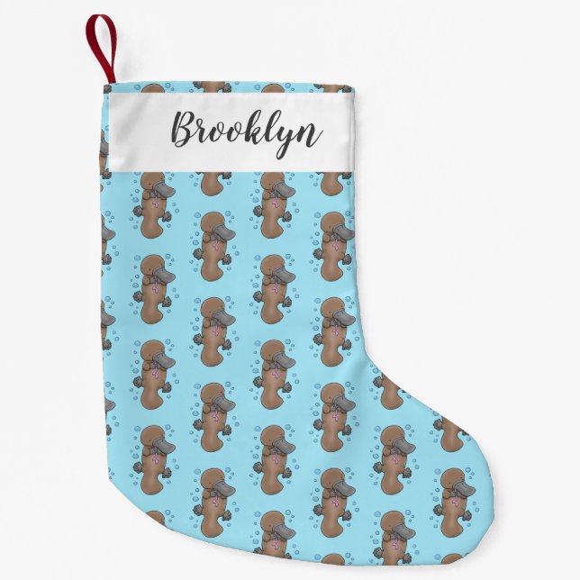 Cute happy baby platypus cartoon illustration small christmas stocking (Front)