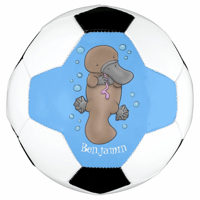Cute happy baby platypus cartoon illustration  soccer ball (Front)