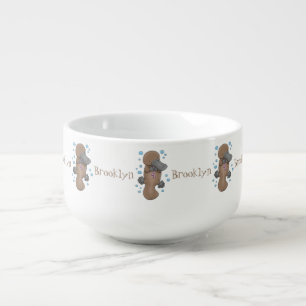 Cute happy baby platypus cartoon illustration soup mug