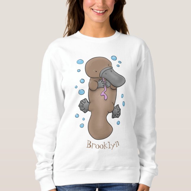 Cute happy baby platypus cartoon illustration sweatshirt (Front)