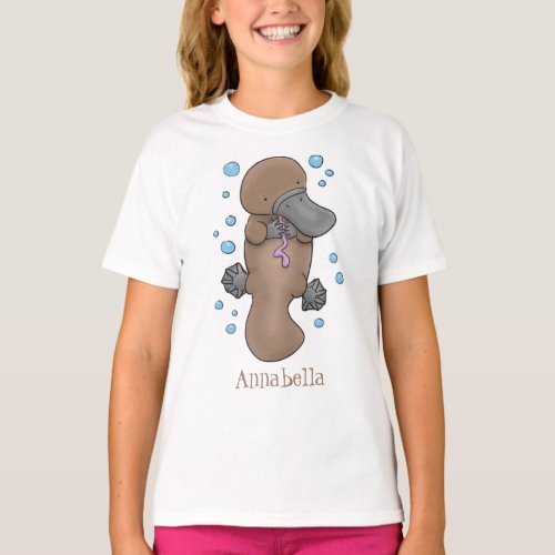 Cute happy baby platypus cartoon illustration T_Shirt