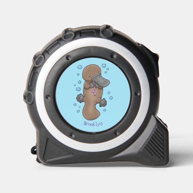 Cute happy baby platypus cartoon illustration tape measure (Front)