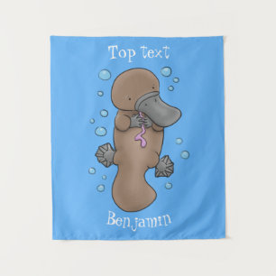 Cute happy baby platypus cartoon illustration tapestry