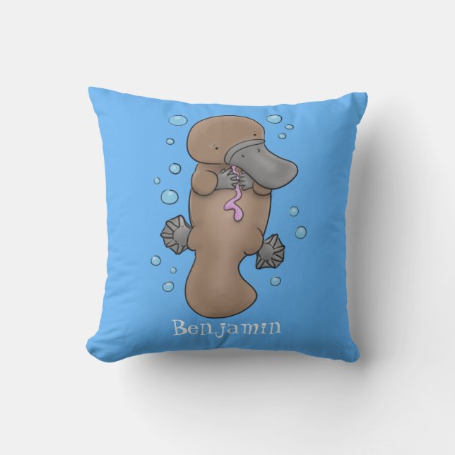 Cute happy baby platypus cartoon illustration throw pillow (Front)