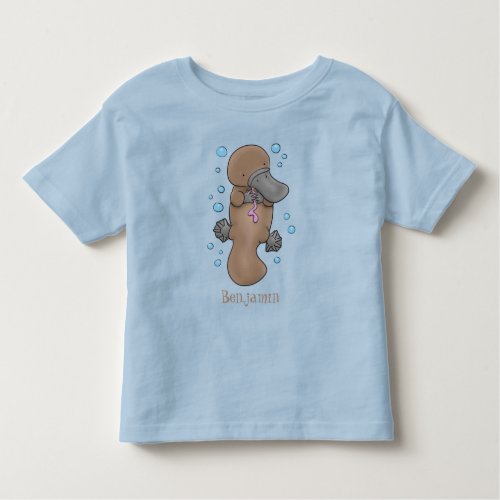 Cute happy baby platypus cartoon illustration toddler t_shirt