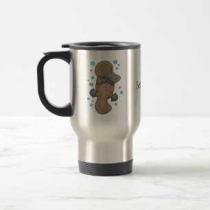 Cute happy baby platypus cartoon illustration travel mug