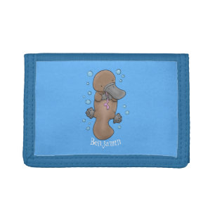 Cute happy baby platypus cartoon illustration trifold wallet