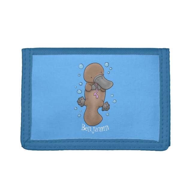 Cute happy baby platypus cartoon illustration trifold wallet (Front)