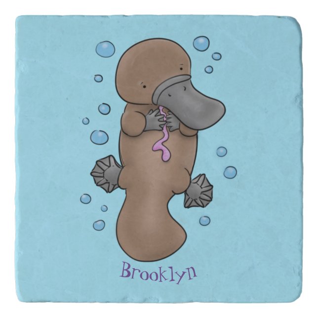 Cute happy baby platypus cartoon illustration trivet (Front)