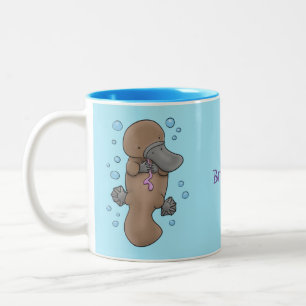 Cute happy baby platypus cartoon illustration Two-Tone coffee mug