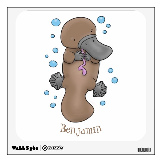 Cute happy baby platypus cartoon illustration wall decal (Front)