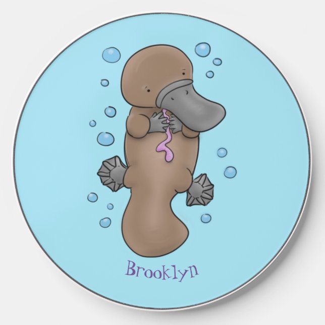 Cute happy baby platypus cartoon illustration wireless charger  (Front)