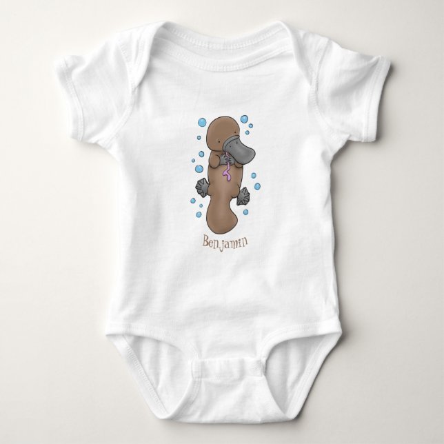 Cute happy baby platypus cartoon personalized bodysuit (Front)