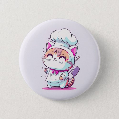 Cute Happy Baker Pastry Chef Cat Kitten  Button