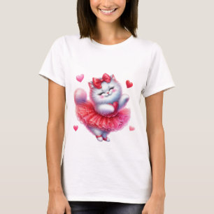 Cute Happy Ballerina Cat Hugging Heart Art🐱💖 T-Shirt
