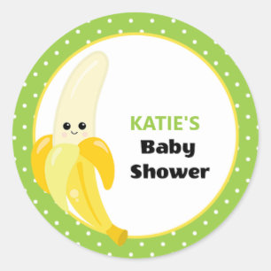 Cute Happy Banana Baby Shower Monogram Classic Round Sticker
