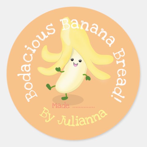 Cute happy banana bread cartoon illustration label