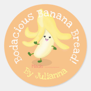 Cute happy banana bread cartoon illustration label