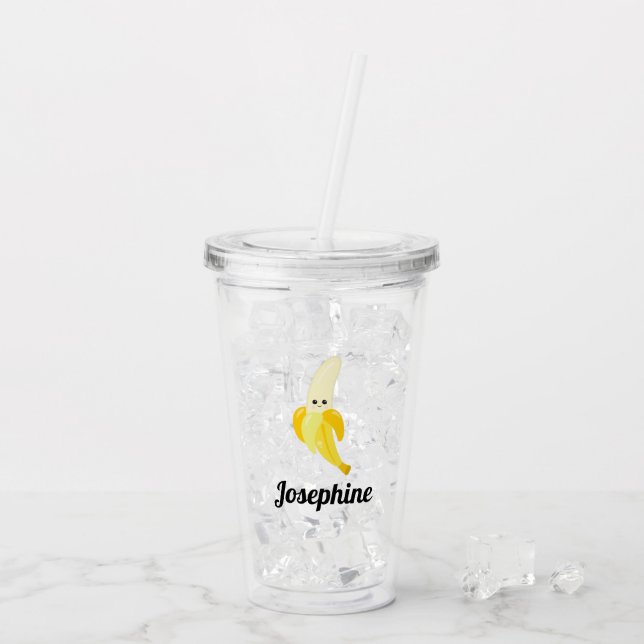 Cute Happy Banana Monogram Acrylic Tumbler (Back Ice)