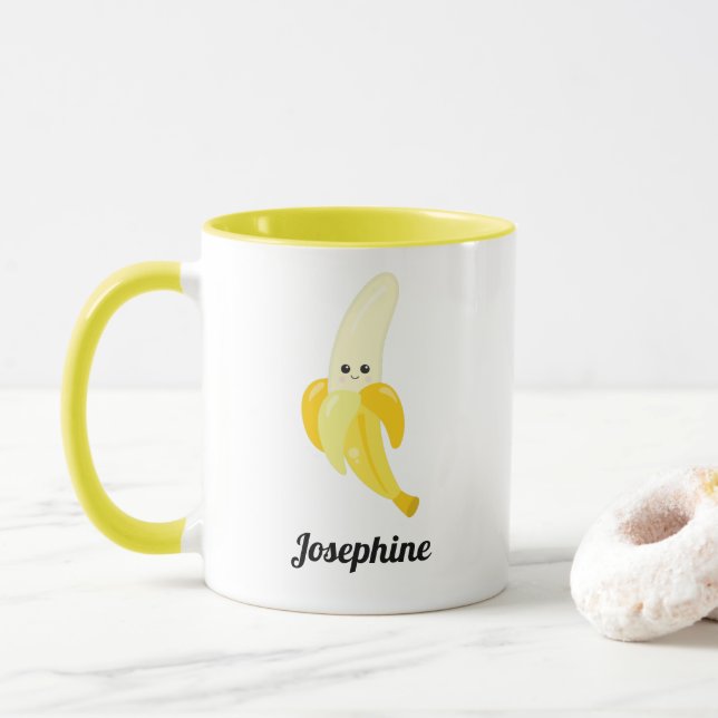 Cute Happy Banana Monogram Mug (With Donut)