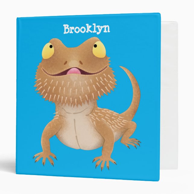 Cute happy bearded dragon lizard cartoon 3 ring binder (Front/Inside)