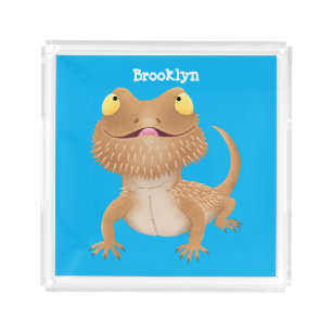 Cute happy bearded dragon lizard cartoon acrylic tray