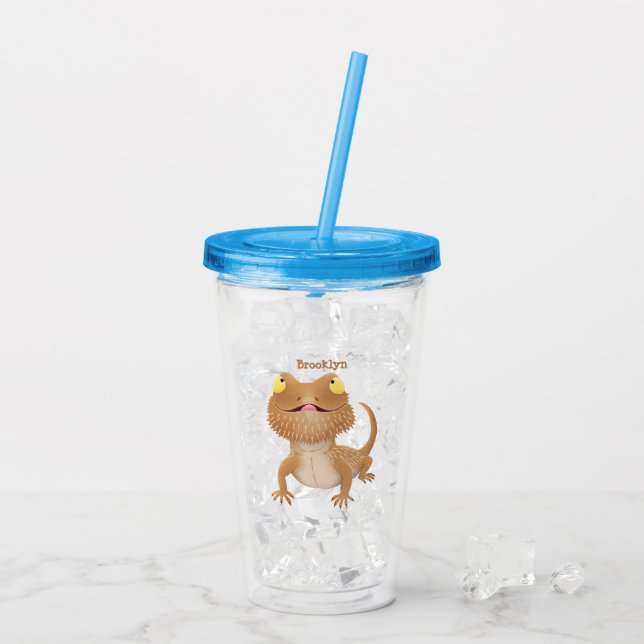 Cute happy bearded dragon lizard cartoon acrylic tumbler (Back Ice)