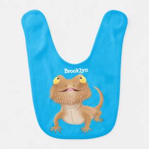 Cute happy bearded dragon lizard cartoon baby bib