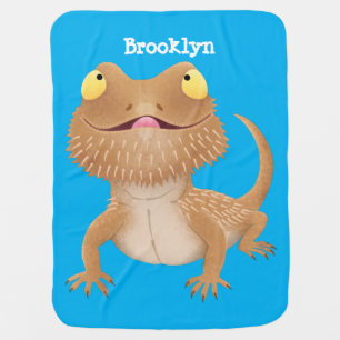 Cute happy bearded dragon lizard cartoon baby blanket