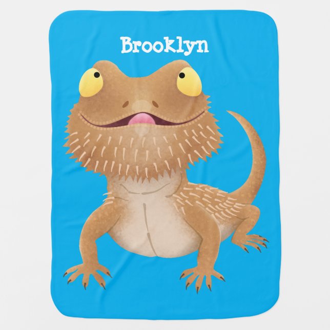 Cute happy bearded dragon lizard cartoon baby blanket (Front)