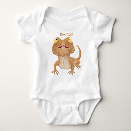 Cute happy bearded dragon lizard cartoon baby bodysuit