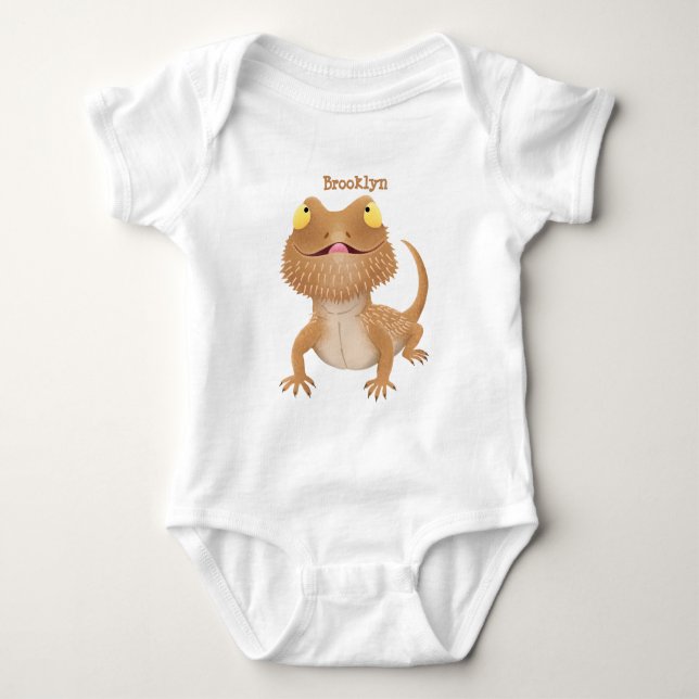 Cute happy bearded dragon lizard cartoon baby bodysuit (Front)
