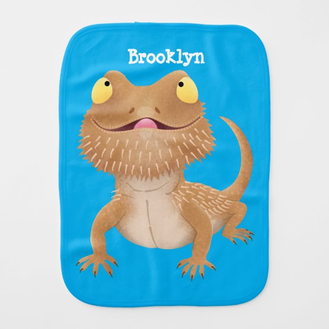 Cute happy bearded dragon lizard cartoon baby burp cloth (Front)