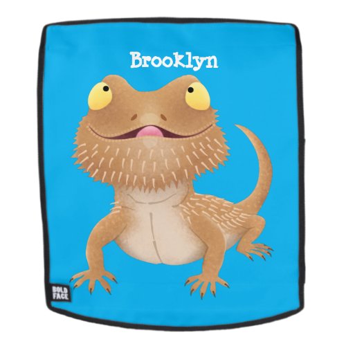 Cute happy bearded dragon lizard cartoon backpack