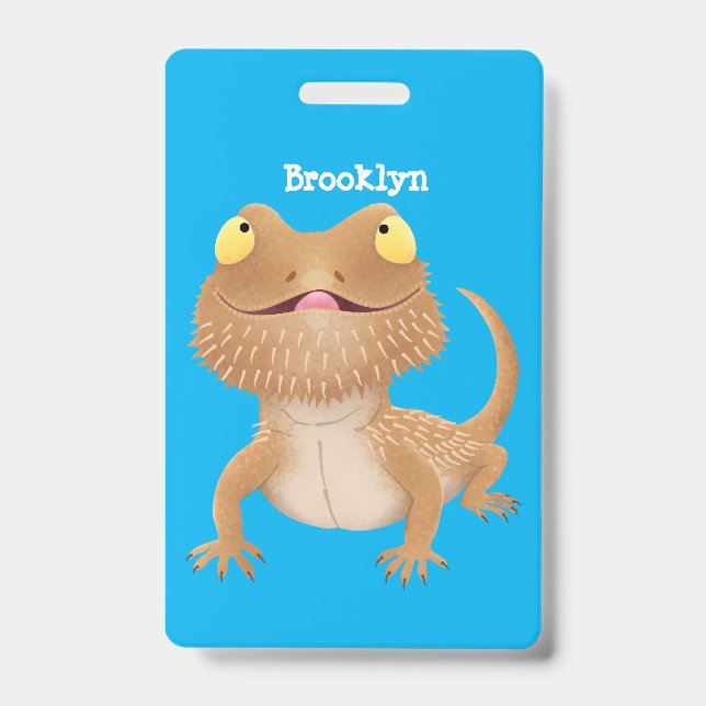 Cute happy bearded dragon lizard cartoon badge (Front)
