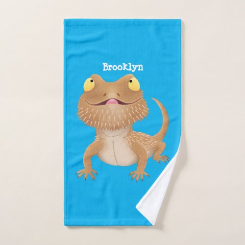 Cute happy bearded dragon lizard cartoon bath towel set