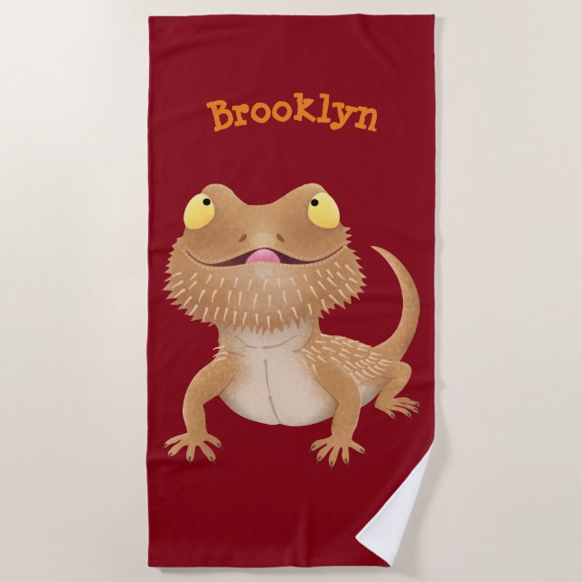 Cute happy bearded dragon lizard cartoon  beach to beach towel (Front)