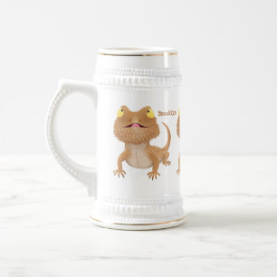 Cute happy bearded dragon lizard cartoon beer stein