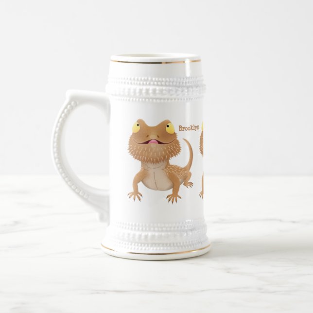 Cute happy bearded dragon lizard cartoon beer stein (Left)