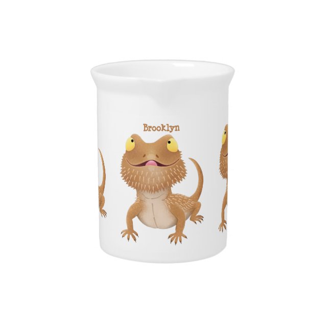 Cute happy bearded dragon lizard cartoon beverage pitcher (Front)