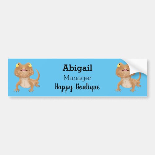 Cute happy bearded dragon lizard cartoon bumper sticker