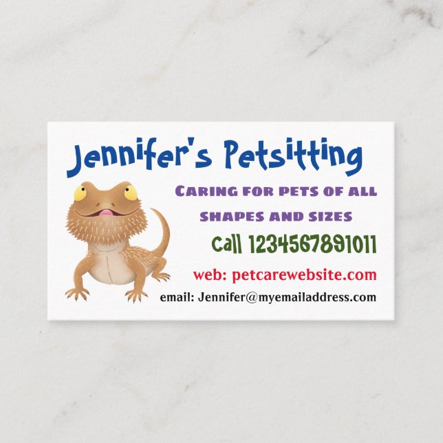 Cute happy bearded dragon lizard cartoon business card (Front)