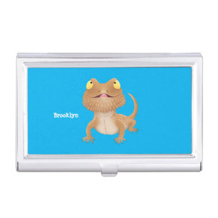 Cute happy bearded dragon lizard cartoon business card case