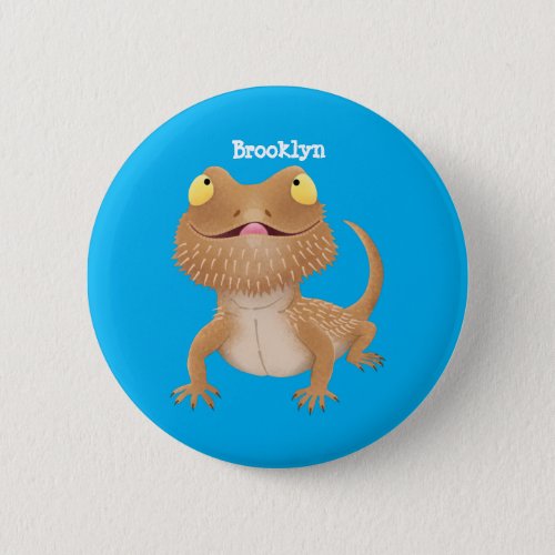 Cute happy bearded dragon lizard cartoon button