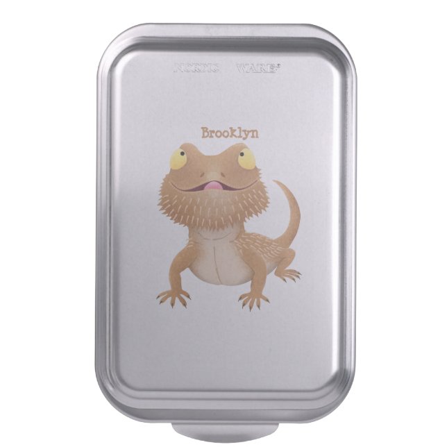 Cute happy bearded dragon lizard cartoon cake pan (Front Vertical)