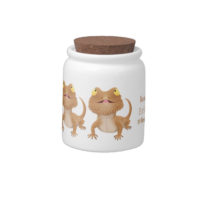 Cute happy bearded dragon lizard cartoon candy jar (Left)