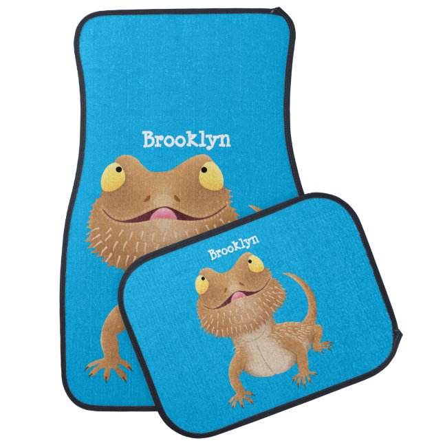 Cute happy bearded dragon lizard cartoon  car floor mat (Set)