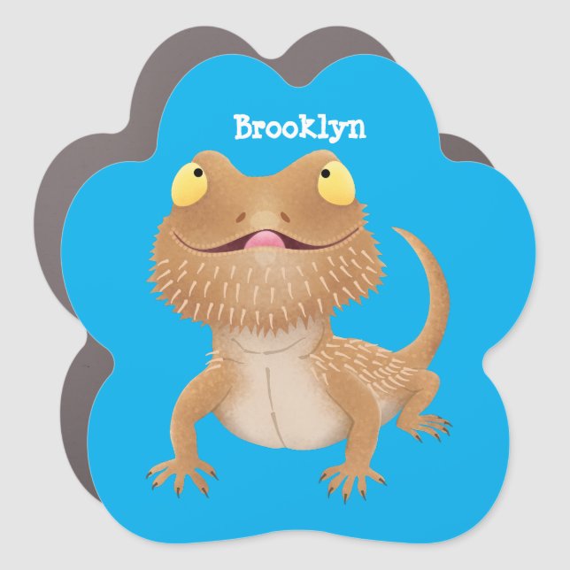 Cute happy bearded dragon lizard cartoon car magnet (Front)