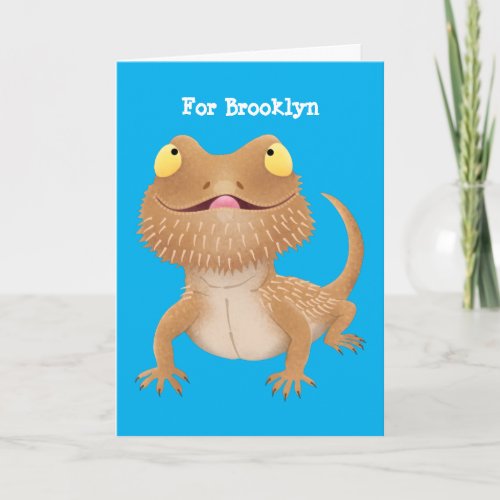 Cute happy bearded dragon lizard cartoon card